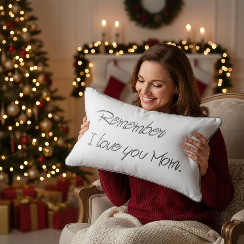 Sanmetex Mom Gifts for Christmas Thanksgiving Day - Best Mom Birthday Gifts from Son, Daughter, Remember I Love You Mom Lumbar Pillow Cover 12 x 20 Inches Grey - Image 2